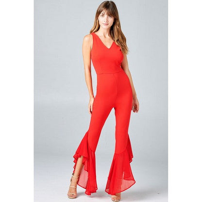 R-7327 Gjelina Ruffle Jumpsuit in Red