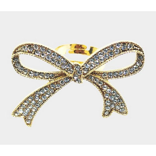 PKR9589 Rhinestone Bow Ring in Gold