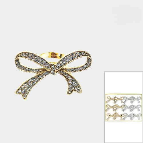 Rhinestone Bow Ring in Gold