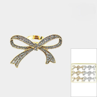 Rhinestone Bow Ring in Gold