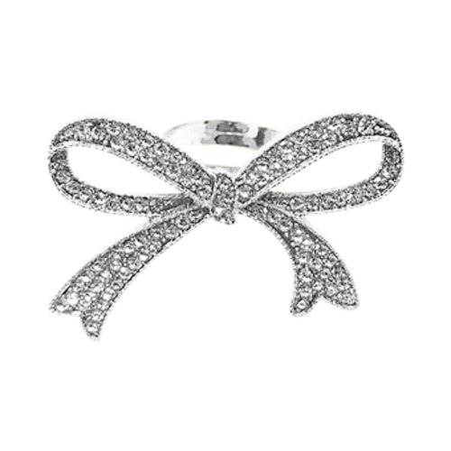 Rhinestone Bow Ring in Silver