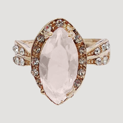 RRN-0262R6 Gold Marquise Halo Solitaire Ring in Clear