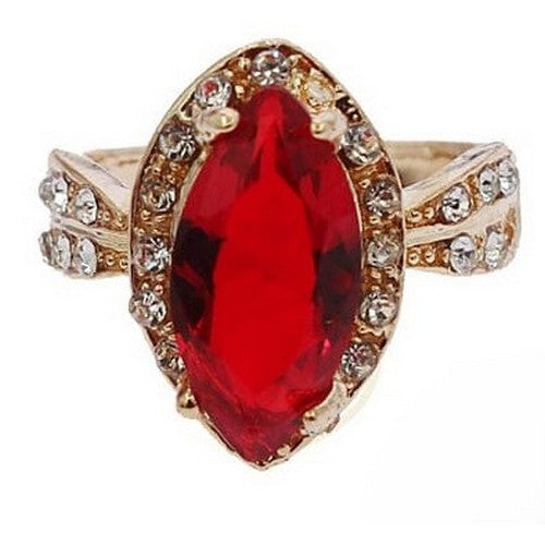 RRN-0262R6 Gold Marquise Halo Solitaire Ring in Red