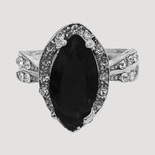 RRN-0262R6 Silver Marquise Halo Solitaire Ring in Black