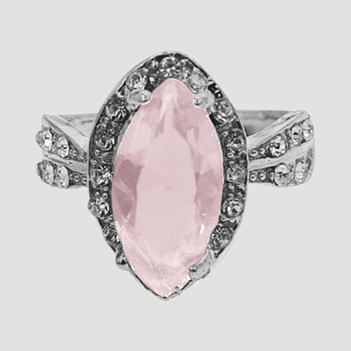 RRN-0262R6 Silver Marquise Halo Solitaire Ring in Peach