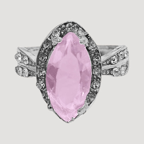 RRN-0262R6 Silver Marquise Halo Solitaire Ring in Pink
