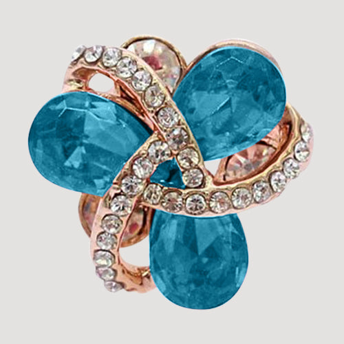 RRN-0510R6 Gold Flower Rhinestone Ring in Blue