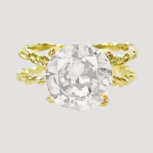 IRI-886BT Gold Double Band Solitaire Ring in Clear 
