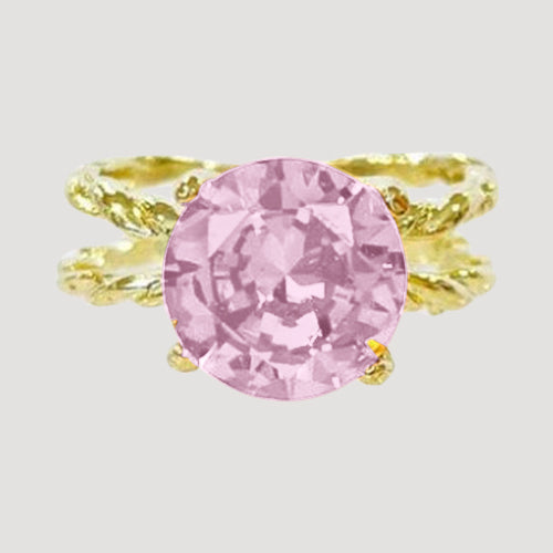 IRI-886BT Gold Double Band Solitaire Ring in Pink 