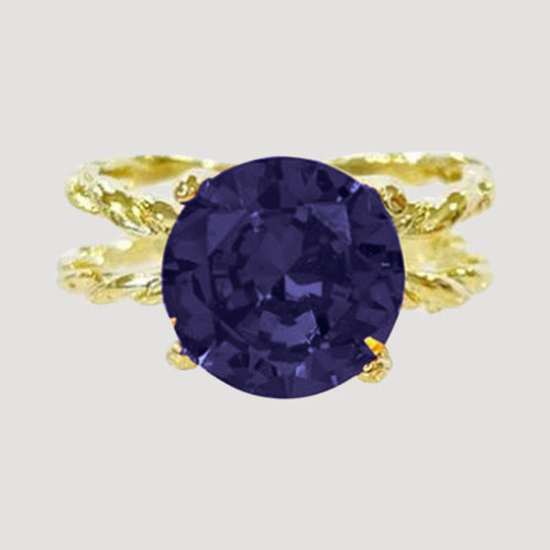 IRI-886BT Gold Double Band Solitaire Ring in Purple 