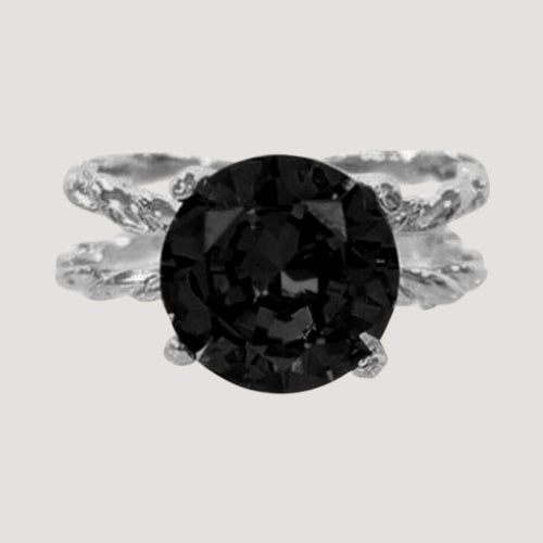 IRI-886BT Silver Double Band Solitaire Ring in Black 