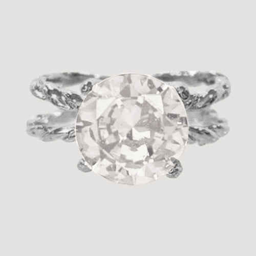IRI-886BT Silver Double Band Solitaire Ring in Clear 