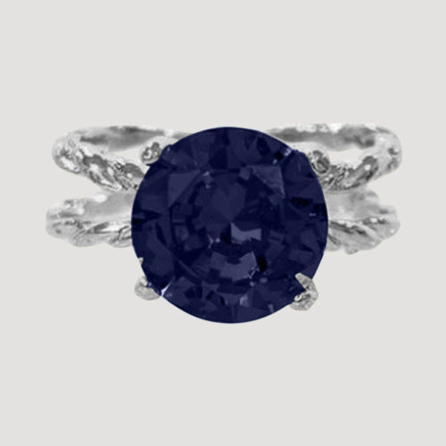 IRI-886BT Silver Double Band Solitaire Ring in Navy 