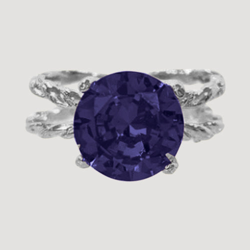 IRI-886BT Silver Double Band Solitaire Ring in Purple 
