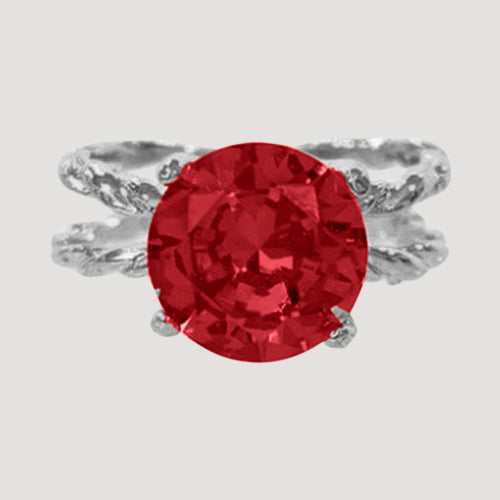 IRI-886BT Silver Double Band Solitaire Ring in Red 