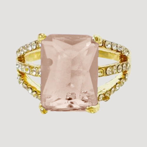 IRI-887BT Triple Band Rhinestone Gem Gold Solitaire Ring in Pink