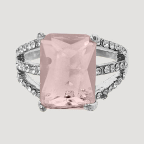 IRI-887BT Triple Band Rhinestone Gem Silver Solitaire Ring in Pink