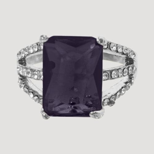IRI-887BT Triple Band Rhinestone Gem Silver Solitaire Ring in Purple