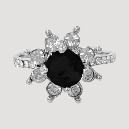 IRI-897BT Flower Halo Silver Solitaire Ring in Black