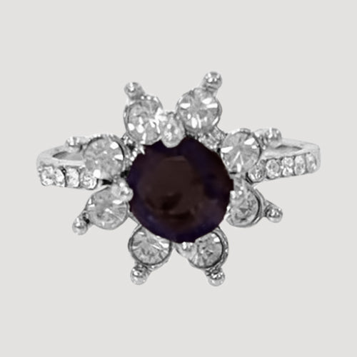 IRI-897BT Flower Halo Silver Solitaire Ring in Purle