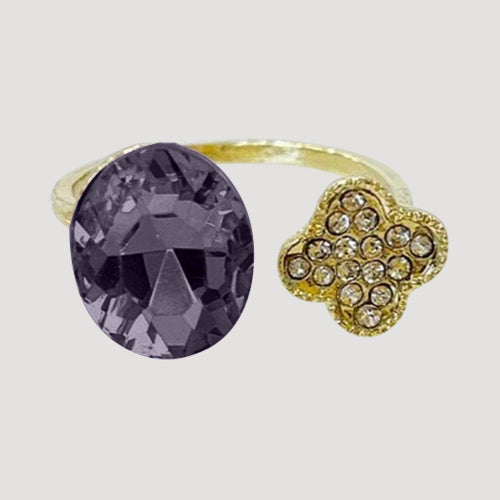 IRI-983 Quatrefoil & Gem Open Gold Ring in Purple