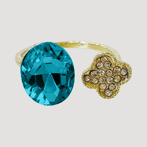 IRI-983 Quatrefoil & Gem Open Gold Ring in Turquoise