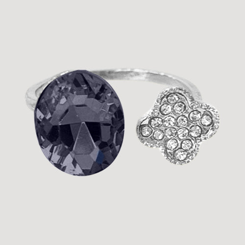 IRI-983 Quatrefoil & Gem Open Silver Ring in Purple