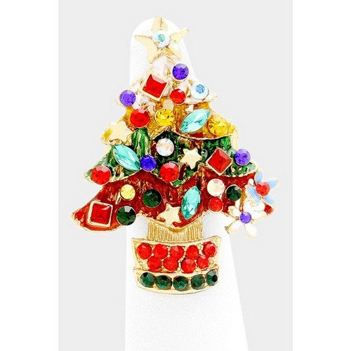 Rhinestone Christmas Tree Stretch Ring
