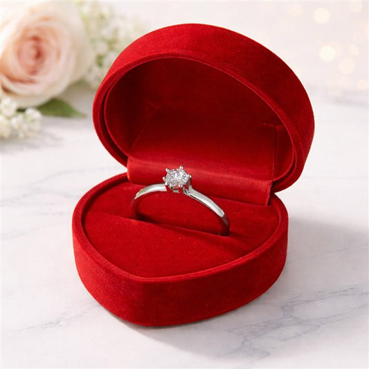 CZ Solitaire Ring in Heart-Shaped Gift Box