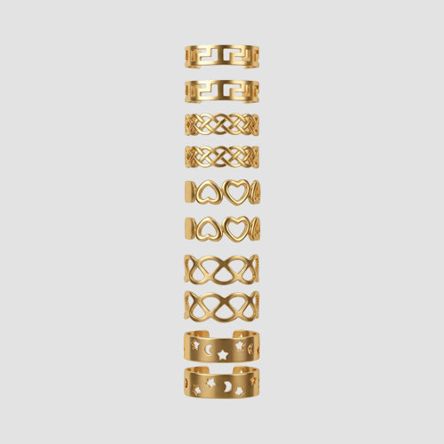 Set Of 10 Toe Rings in Gold