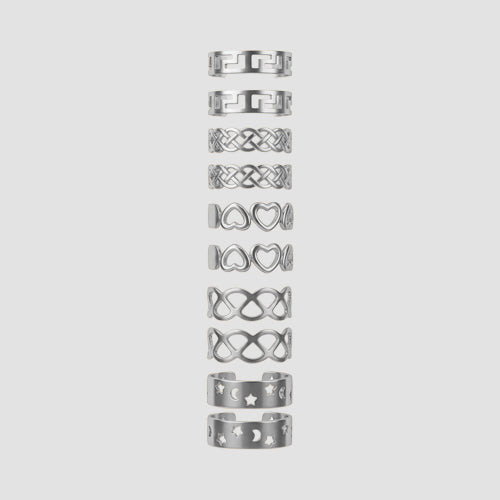Set Of 10 Toe Rings in Silver