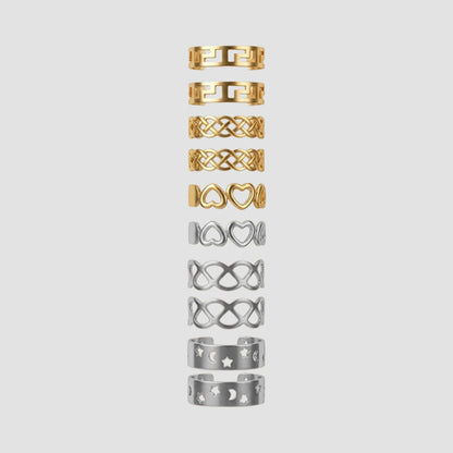 Set Of 10 Toe Rings in Silver & Gold