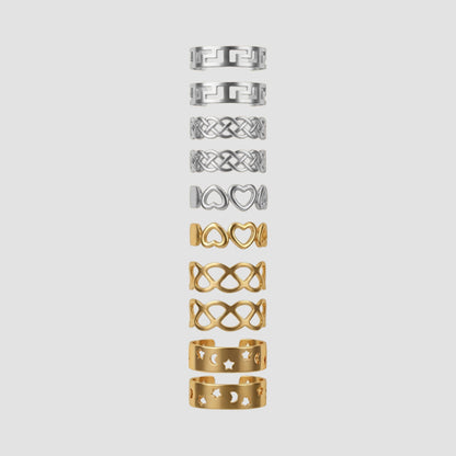 Set Of 10 Toe Rings in Silver & Gold