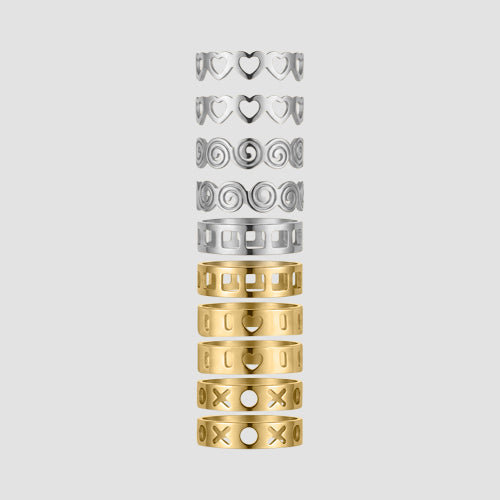 Set Of 10 Toe Rings in Silver & Gold