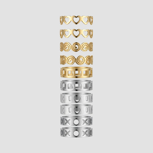 Set Of 10 Toe Rings in Silver & Gold