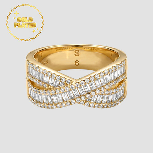 Gold Plated Crystal Twist Channel Ring