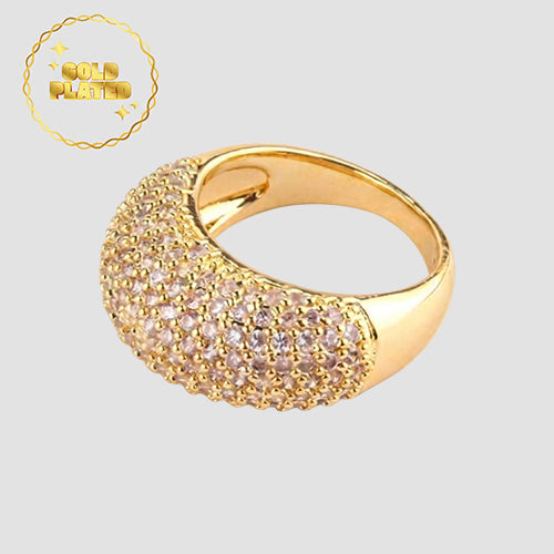 Gold Plated Rhinestone Chunky Ring