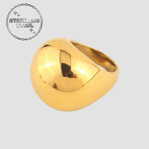 Stainless Steel Chunky Round Ball Ring in Gold