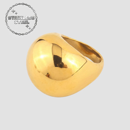 Stainless Steel Chunky Round Ball Ring in Gold