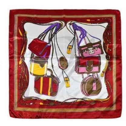 Handbag Print Satin Scarf in Red