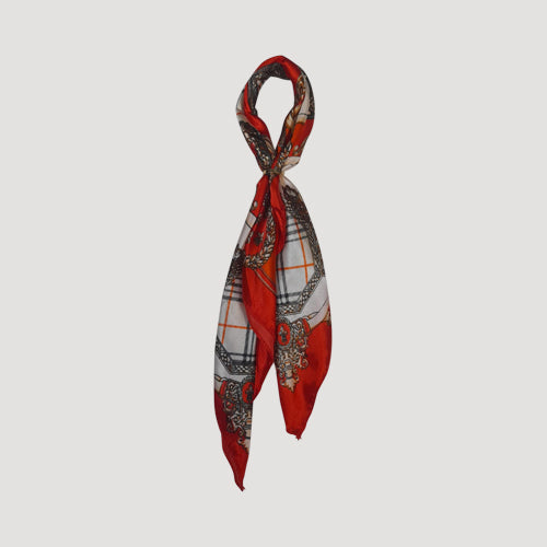 Plaid Print Gold Ring Twilly Scarf in Orange
