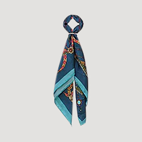 RNT0928 Lux Ribbon Print Twilly Scarf in Blue