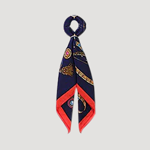RNT0928 Lux Ribbon Print Twilly Scarf in Navy