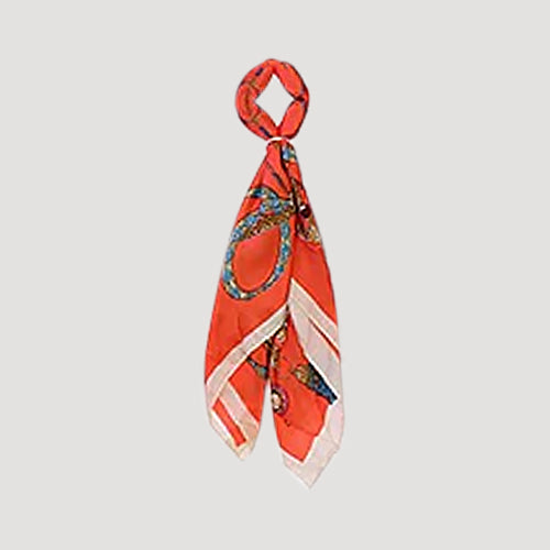 RNT0928 Lux Ribbon Print Twilly Scarf in Orange