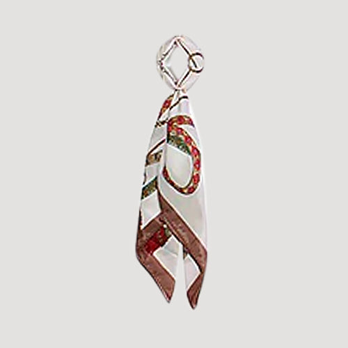 RNT0928 Lux Ribbon Print Twilly Scarf in White