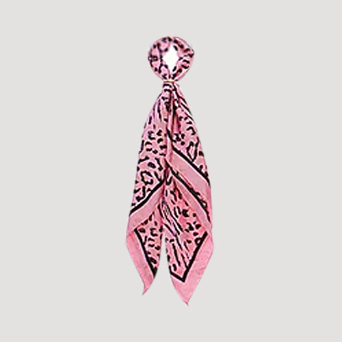 RNT0933 Abstract Animal Print Gold Ring Twilly Scarf in Pink