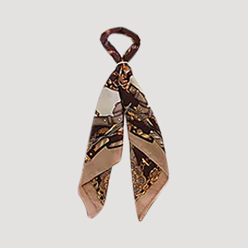 RNT1171 Chain & Belt Print Twilly Scarf in Beige