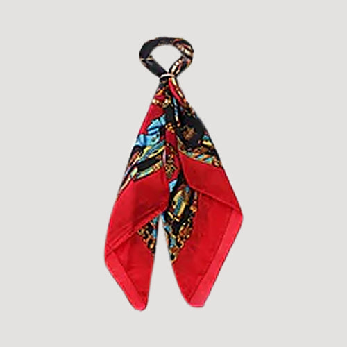 RNT1171 Chain & Belt Print Twilly Scarf in Red