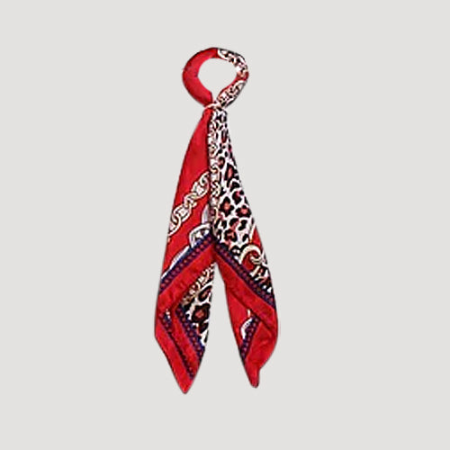RNT1172 Leopard & Chain Print Twilly Scarf in Red