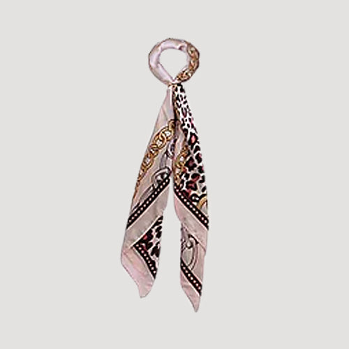 RNT1172 Leopard & Chain Print Twilly Scarf in Ivory